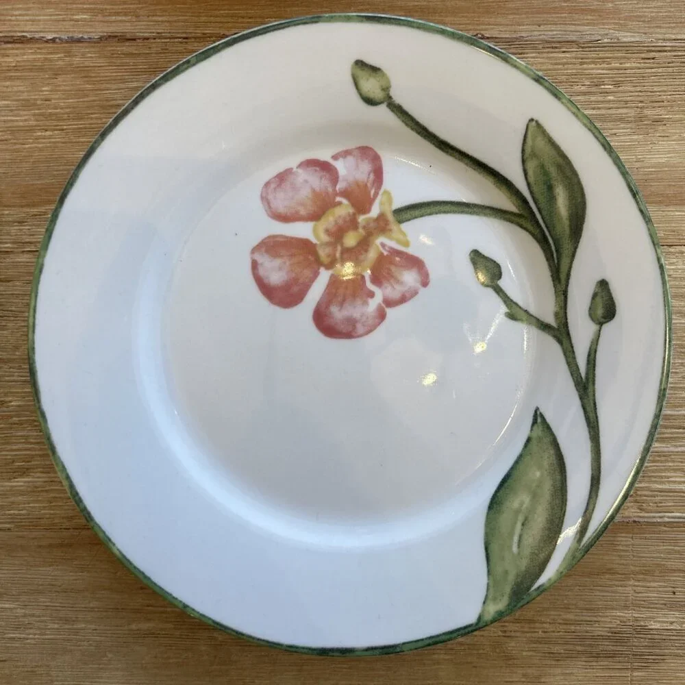Pier 1 Floral Salad Dessert Plates 7 1/2” Porcelain Assorted Flowers Watercolor